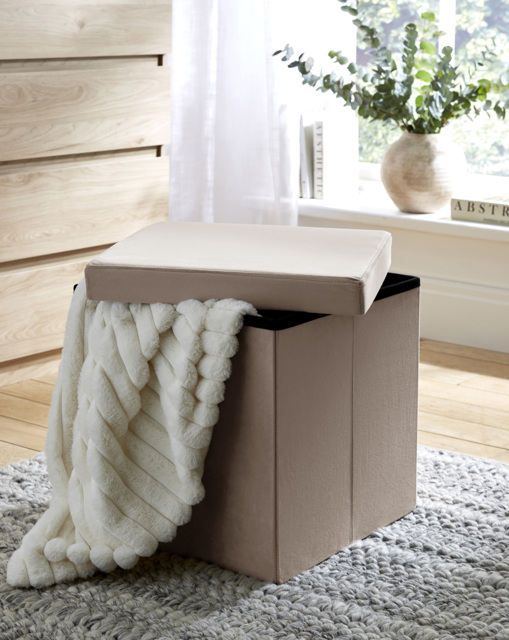 Velvet Foldable Storage Ottoman Cube Oyster - JD Williams - image 1