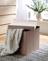 Velvet Foldable Storage Ottoman Cube Oyster - JD Williams - thumbnail 3