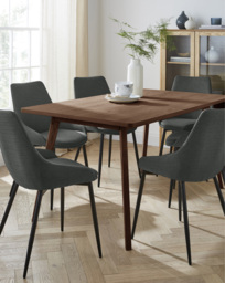 Oslo Table with 6 Etta Fabric Chairs Walnut/Charcoal - thumbnail 1