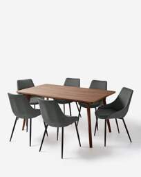 Oslo Table with 6 Etta Fabric Chairs Walnut/Charcoal - thumbnail 5