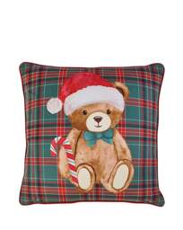 CL Christmas Tartan Teddy Bear Cushion Multi - Catherine Lansfield - Size: 45X45CM - thumbnail 2