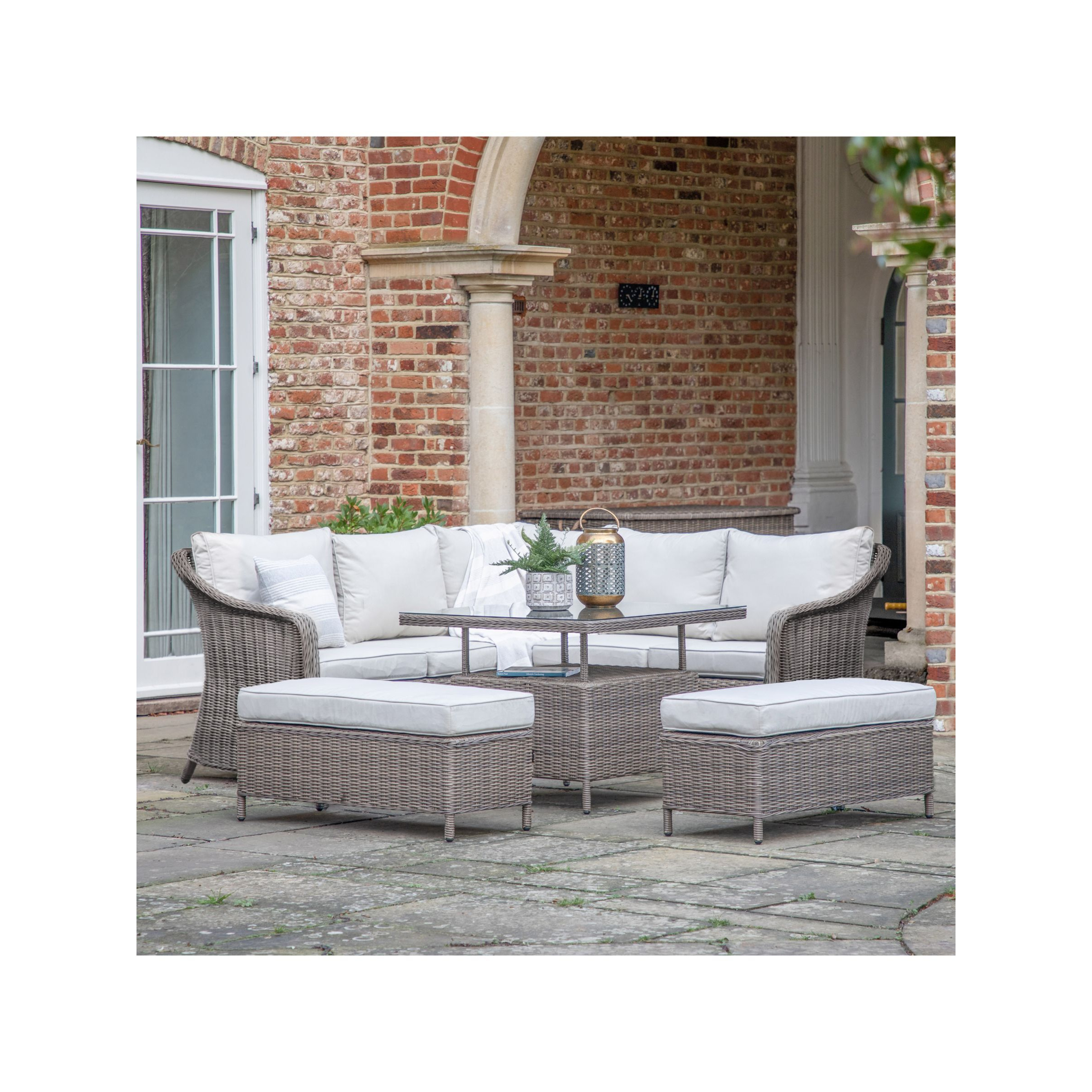 Gallery Direct Milson 8-Seater Height-Adjustable Square Garden Dining/Lounge Table & Chairs Set, Natural