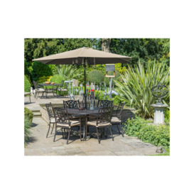 LG Outdoor Devon 6-Seater Garden Dining Table & Chairs Set with Parasol, Bronze