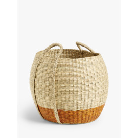 John Lewis Slouchy Seagrass Round Storage Basket, Natural/Terracotta - thumbnail 1