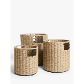 John Lewis Jute and Metal Woven Storage Baskets, Set of 3, Black/Natural