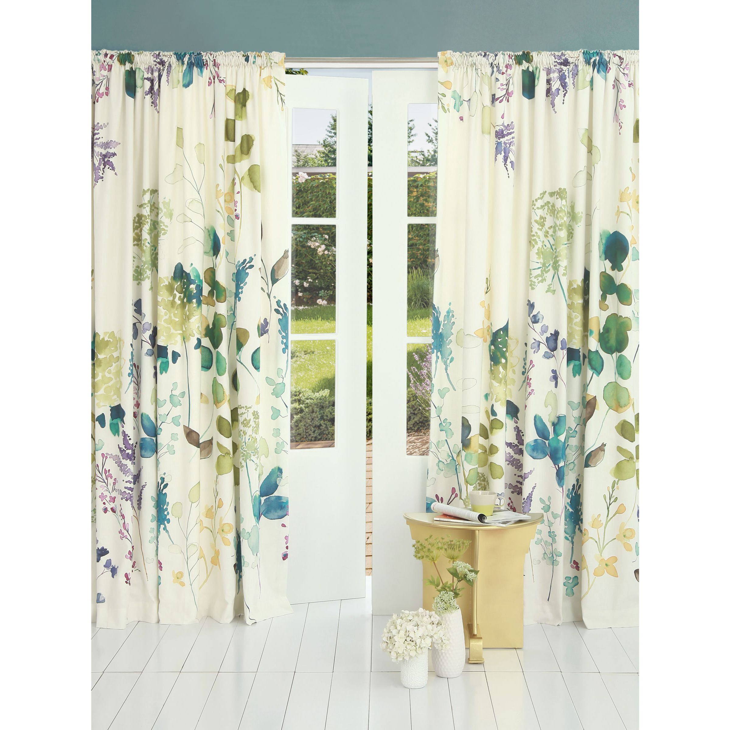 bluebellgray Botanical Pair Blackout/Thermal Lined Pencil Pleat Curtains, Multi - image 1