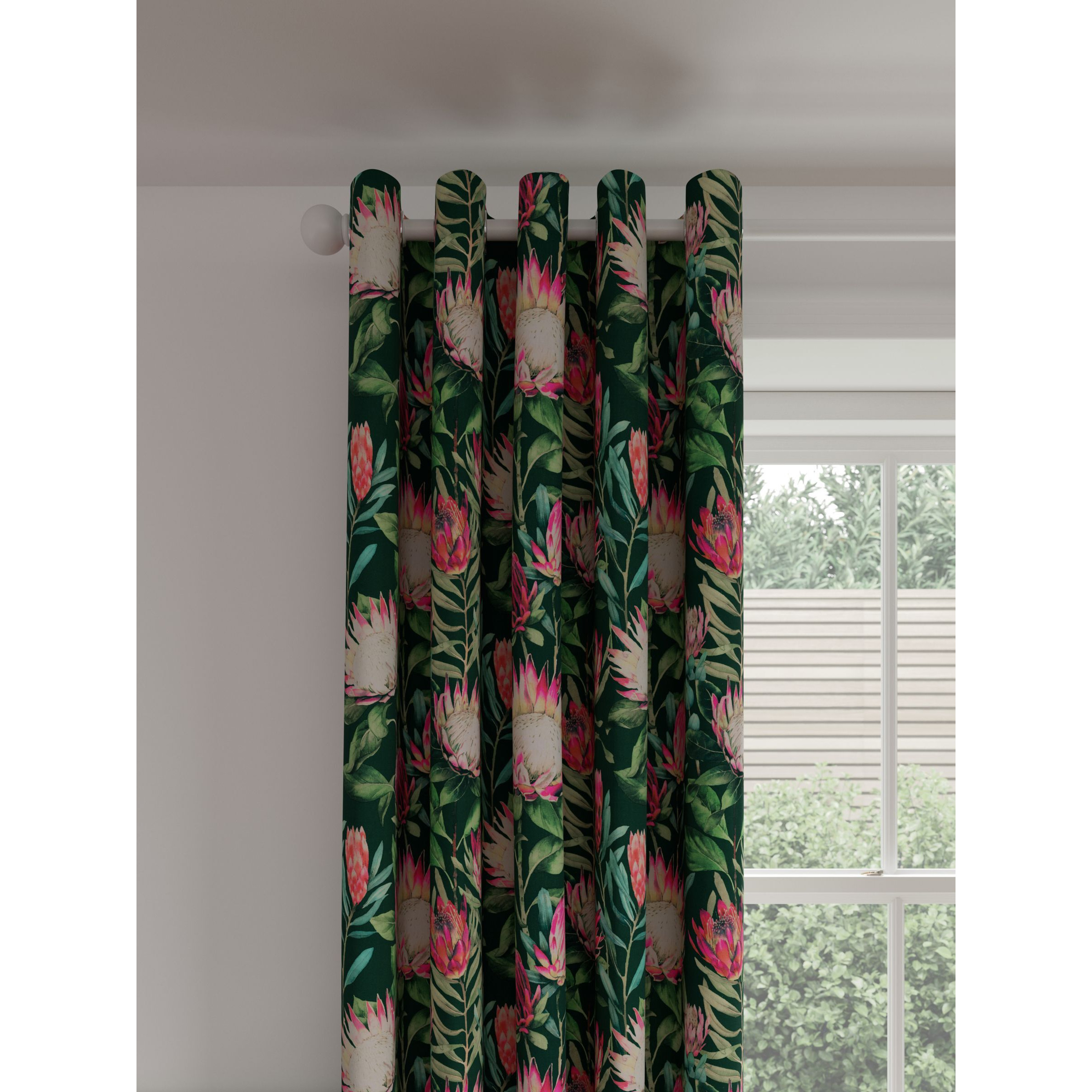 Sanderson King Protea Pair Lined Eyelet Curtains, Teal - image 1
