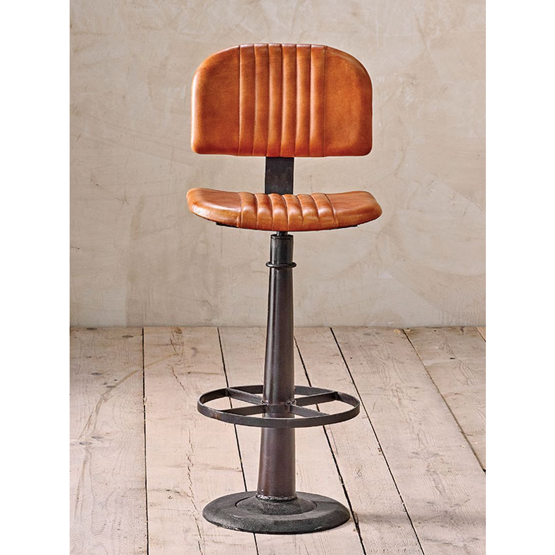 Nkuku Narwana Leather Bar Chair, Aged Tan - image 1