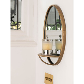 One.World Granville Oval Metal Wall Mirror with Shelf, 45 x 30.3cm, Brass - thumbnail 1
