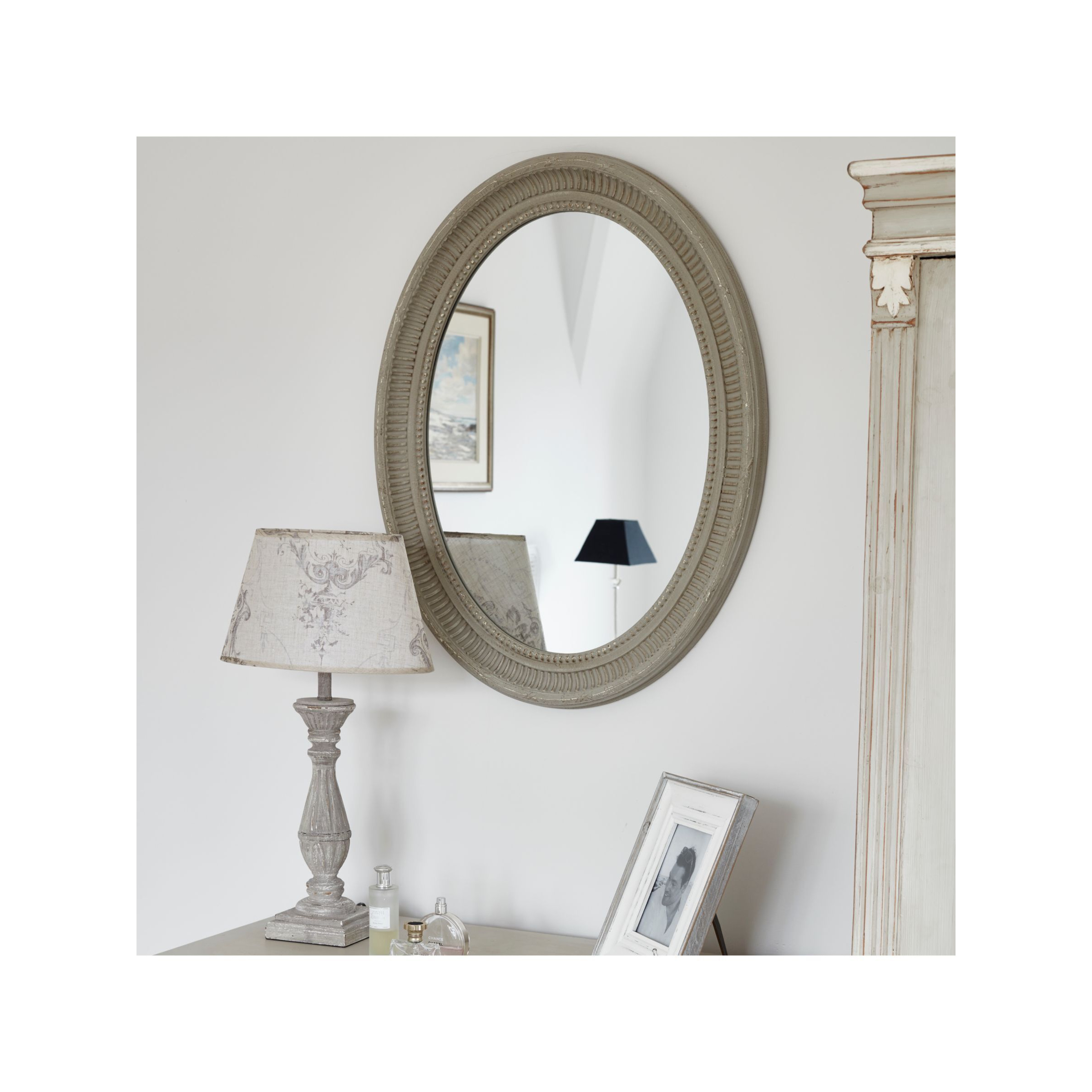 One.World Wilton Oval Wood Wall Mirror, 86 x 66cm, Grey - image 1