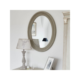 One.World Wilton Oval Wood Wall Mirror, 86 x 66cm, Grey - thumbnail 1