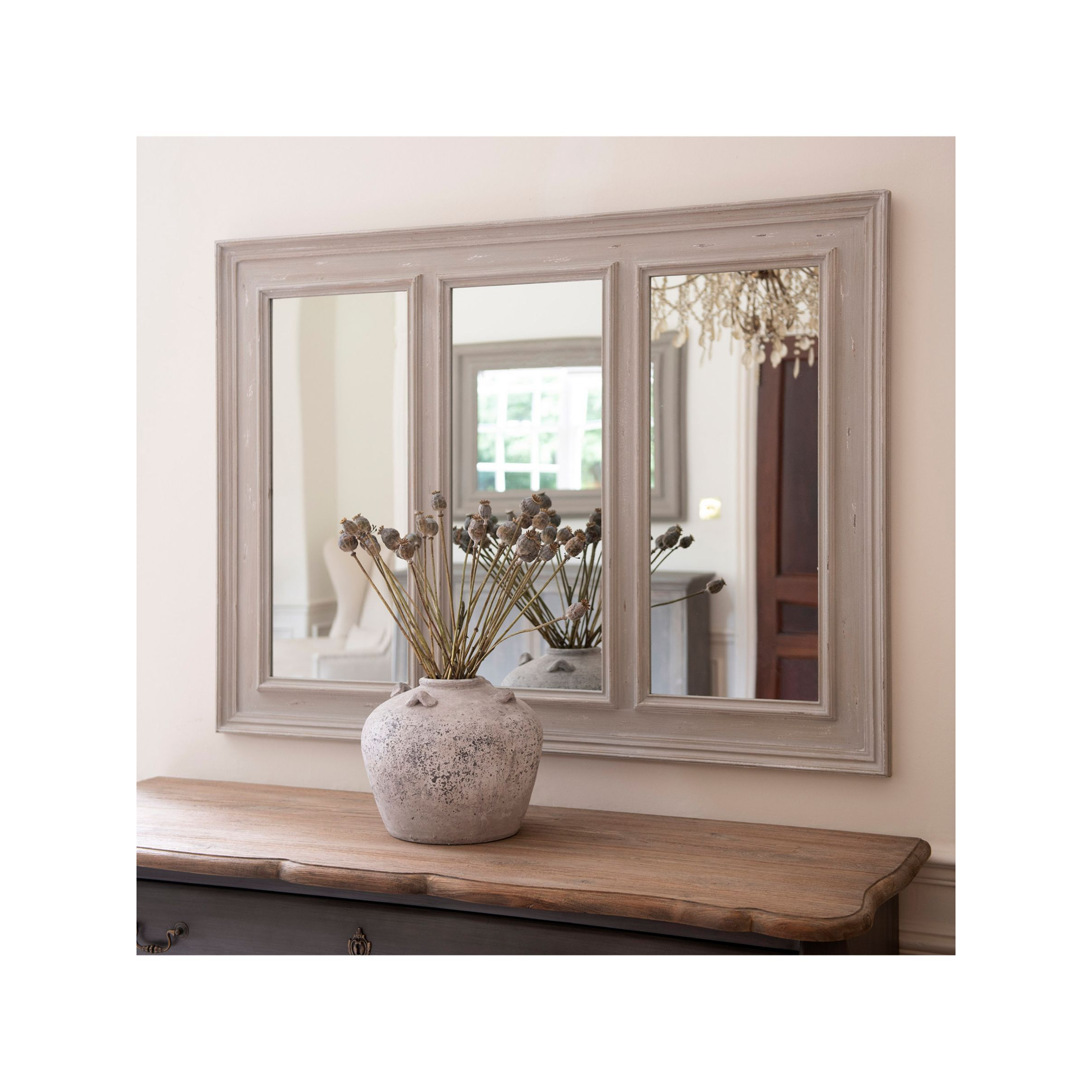 One.World Wilton Elise Rectangular Panelled Wood Wall Mirror, 103 x 139cm, White - image 1