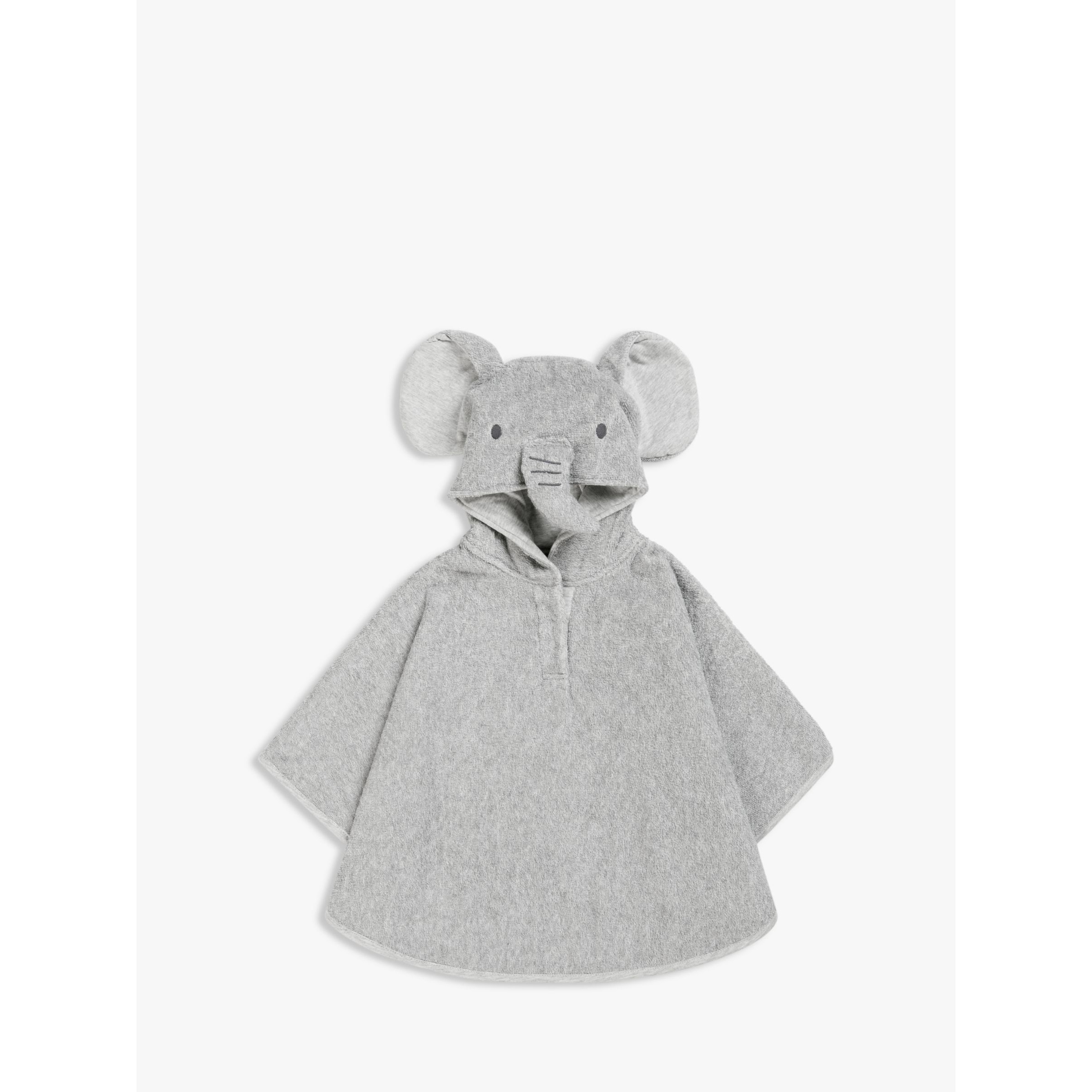 John Lewis Elephant Hooded Baby Bath Towelling Poncho, 0-2 years, Grey - image 1