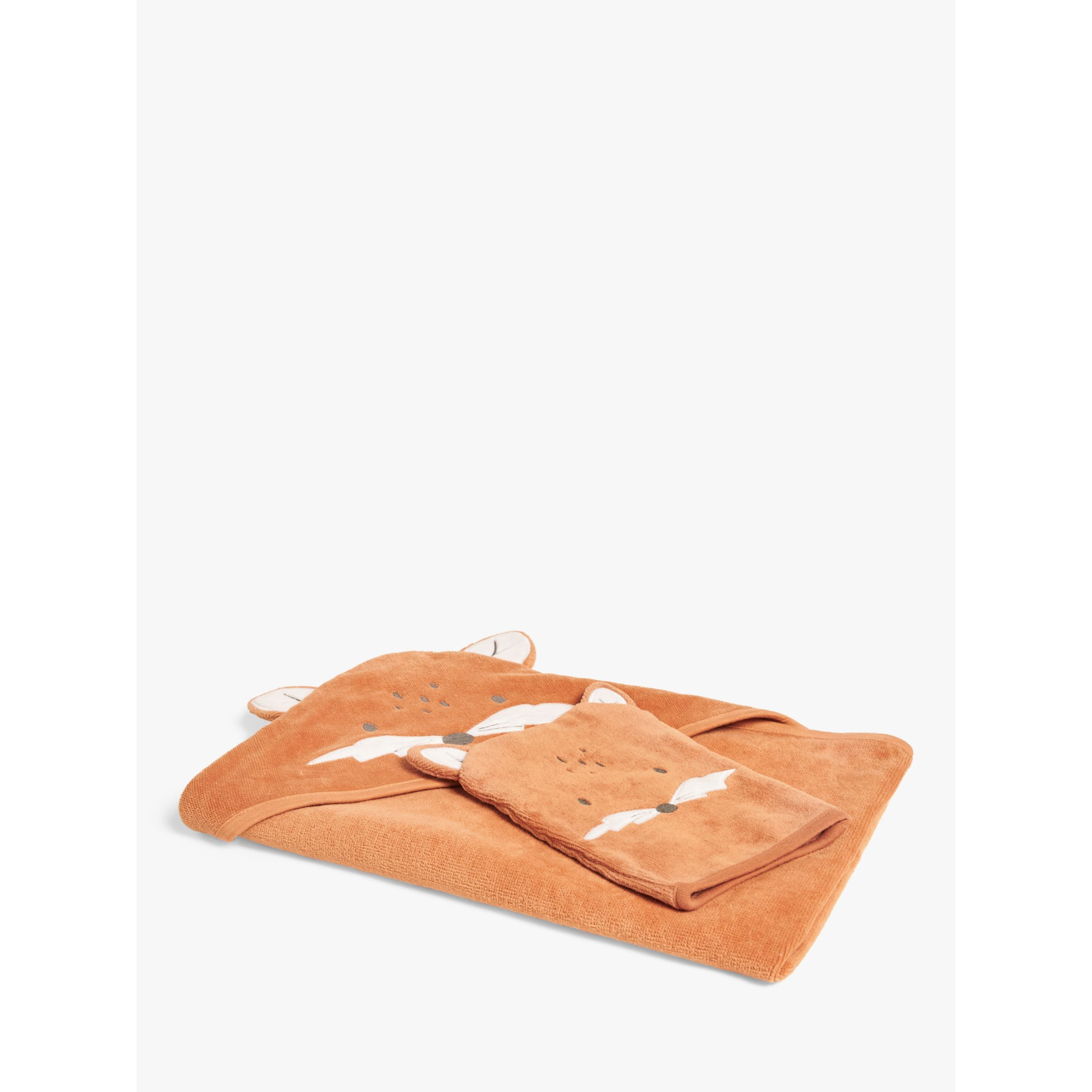 John Lewis Baby Fox Towel & Mitt Set, Orange - image 1