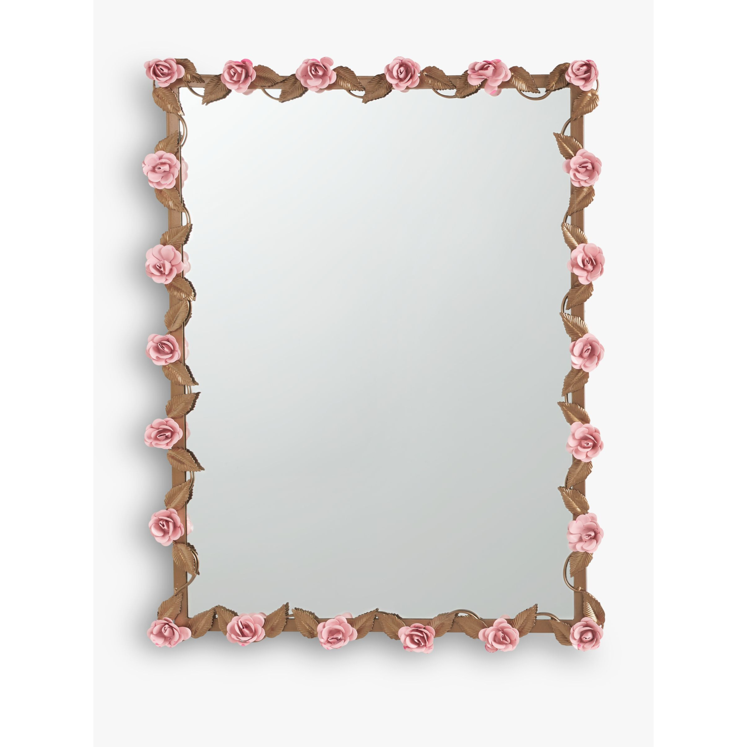 John Lewis + Matthew Williamson Shaped Roses Rectangular Wall Mirror, 85 x 65cm, Gold/Pink