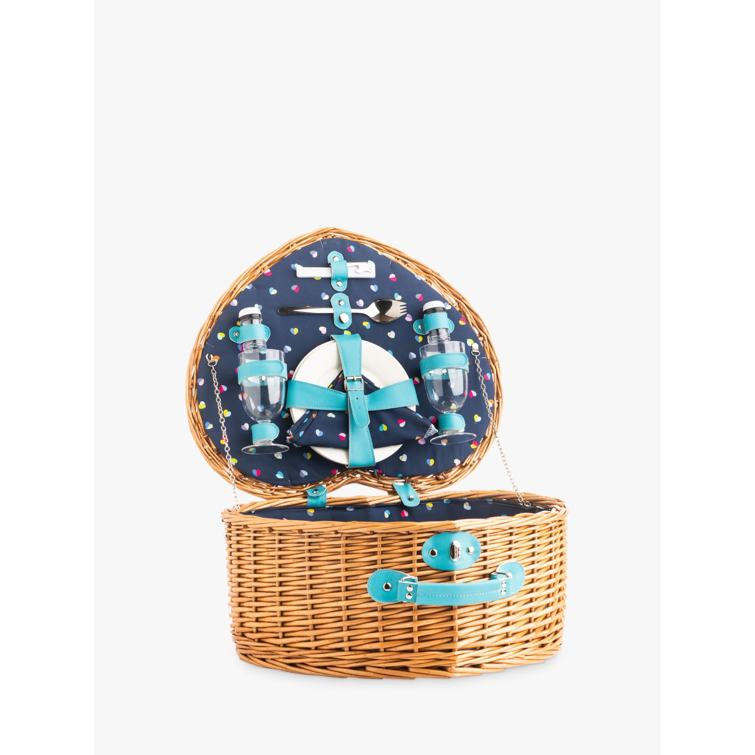 Beau & Elliot Heart Wicker Basket Filled Picnic Hamper, 2 Person