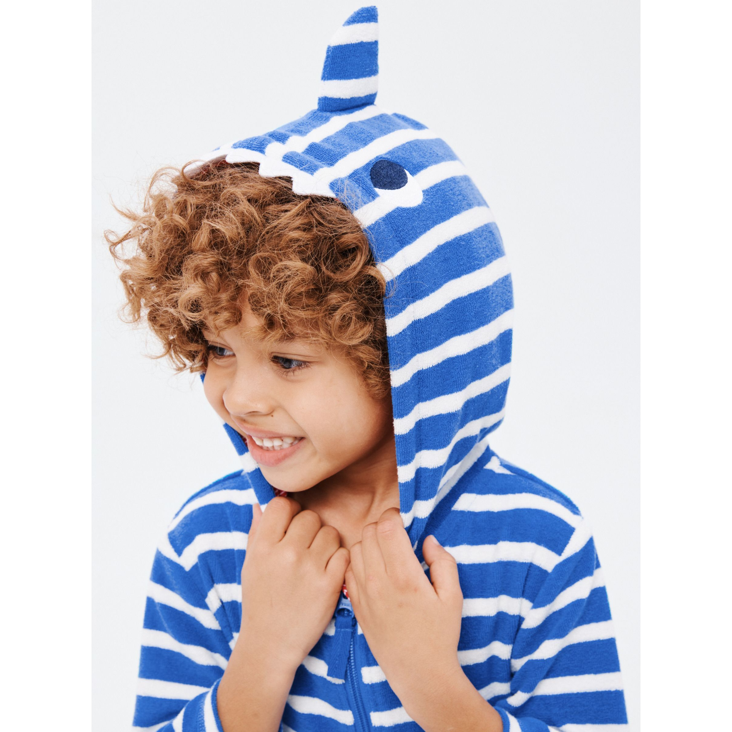 John Lewis Kids' Shark Striped Towelling Poncho, Blue
