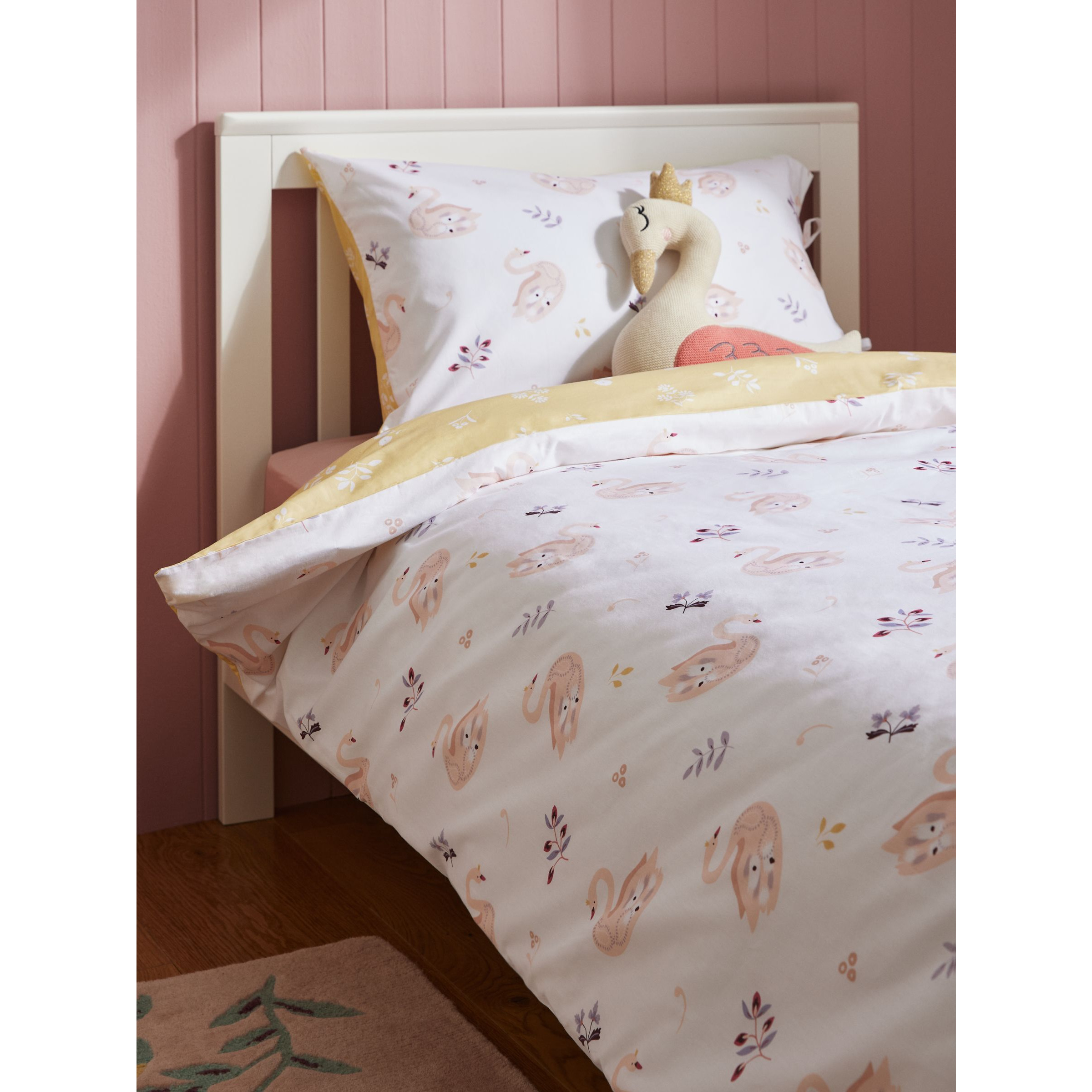 John Lewis Swan Print Duvet Cover and Pillowcase Set, Single Set