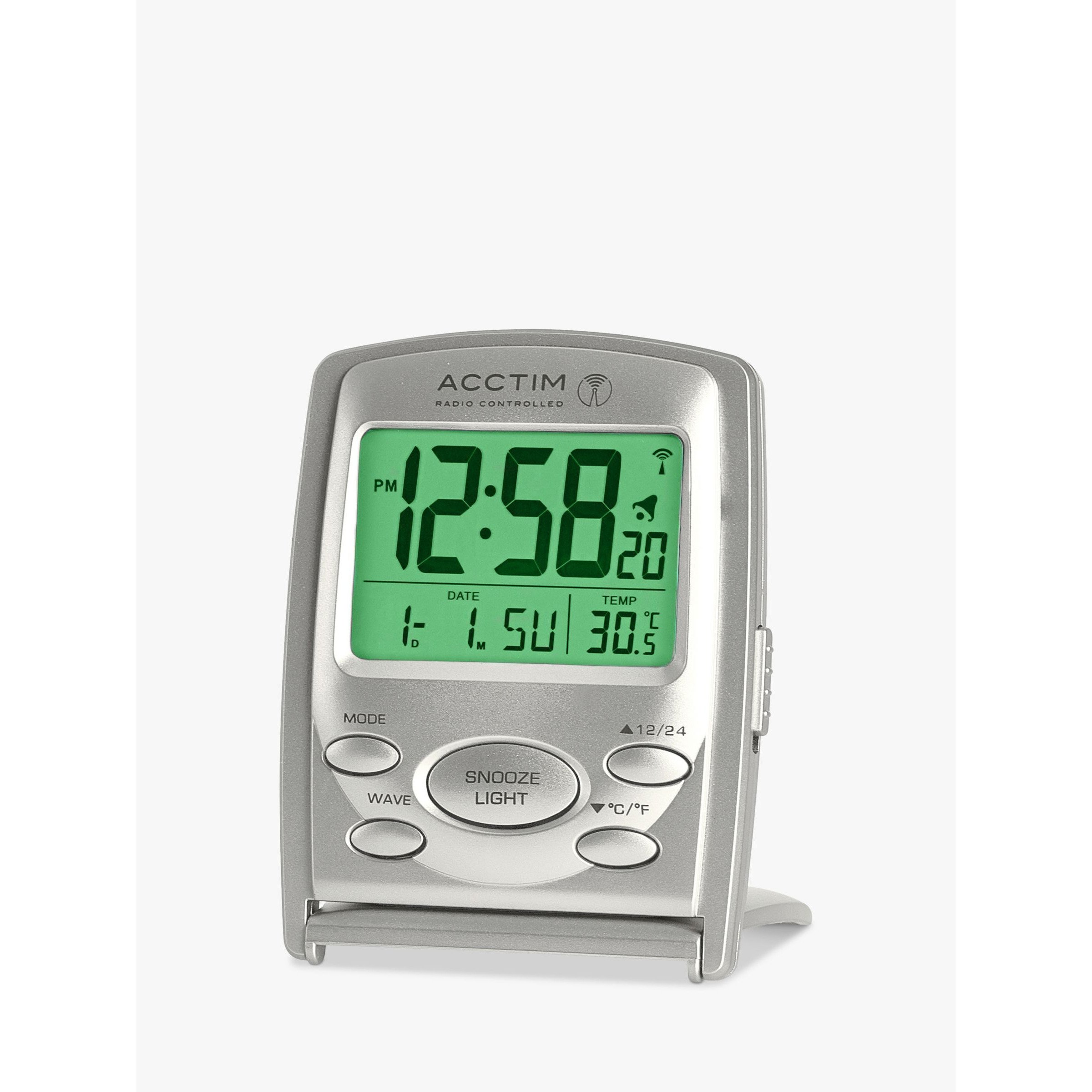 Acctim Vista Radio Controlled Digital Travel Alarm Clock, Silver - image 1