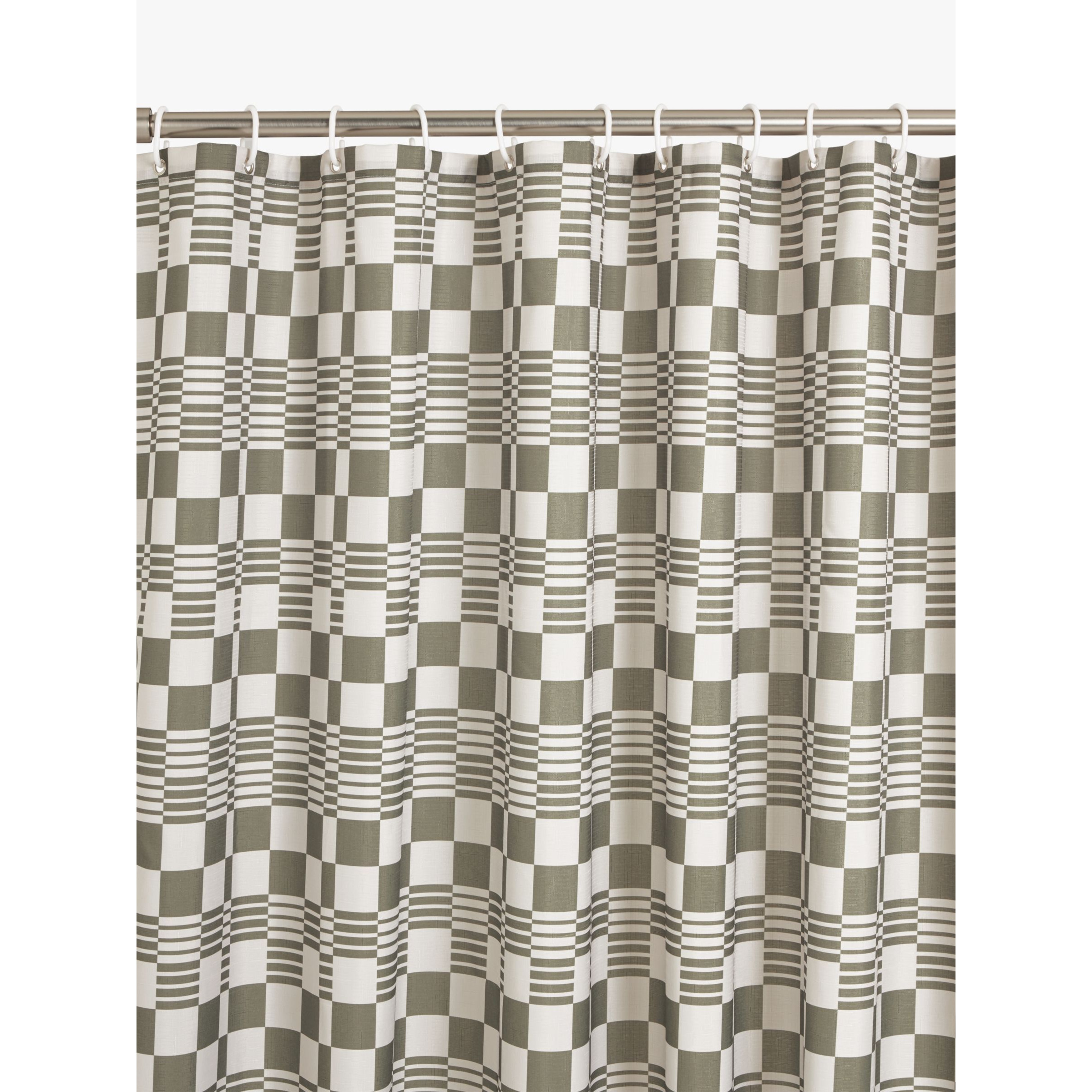 John Lewis Textured Checkerboard Recycled Polyester Shower Curtain, Sage - image 1