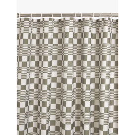 John Lewis Textured Checkerboard Recycled Polyester Shower Curtain, Sage - thumbnail 1