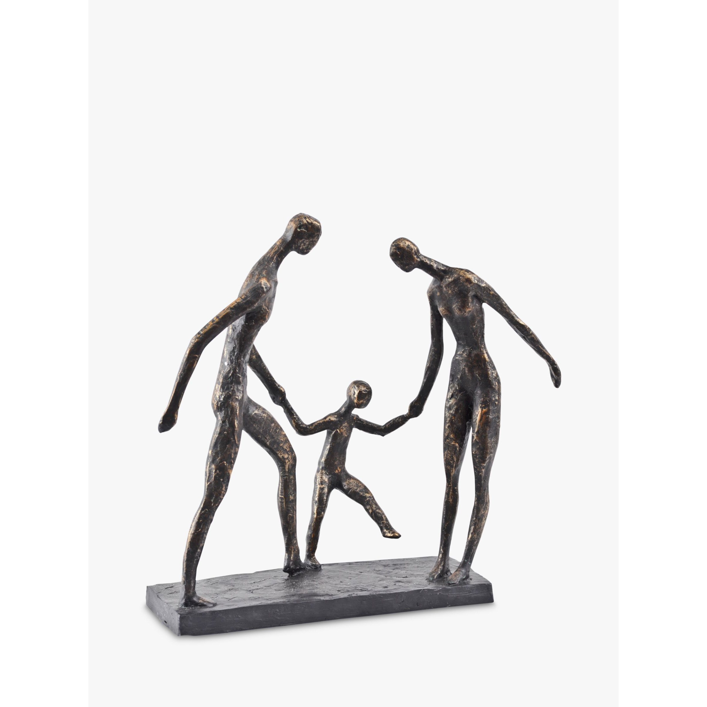 Libra Interiors Family Of Three Holding Hands Sculpture, Metallic Bronze