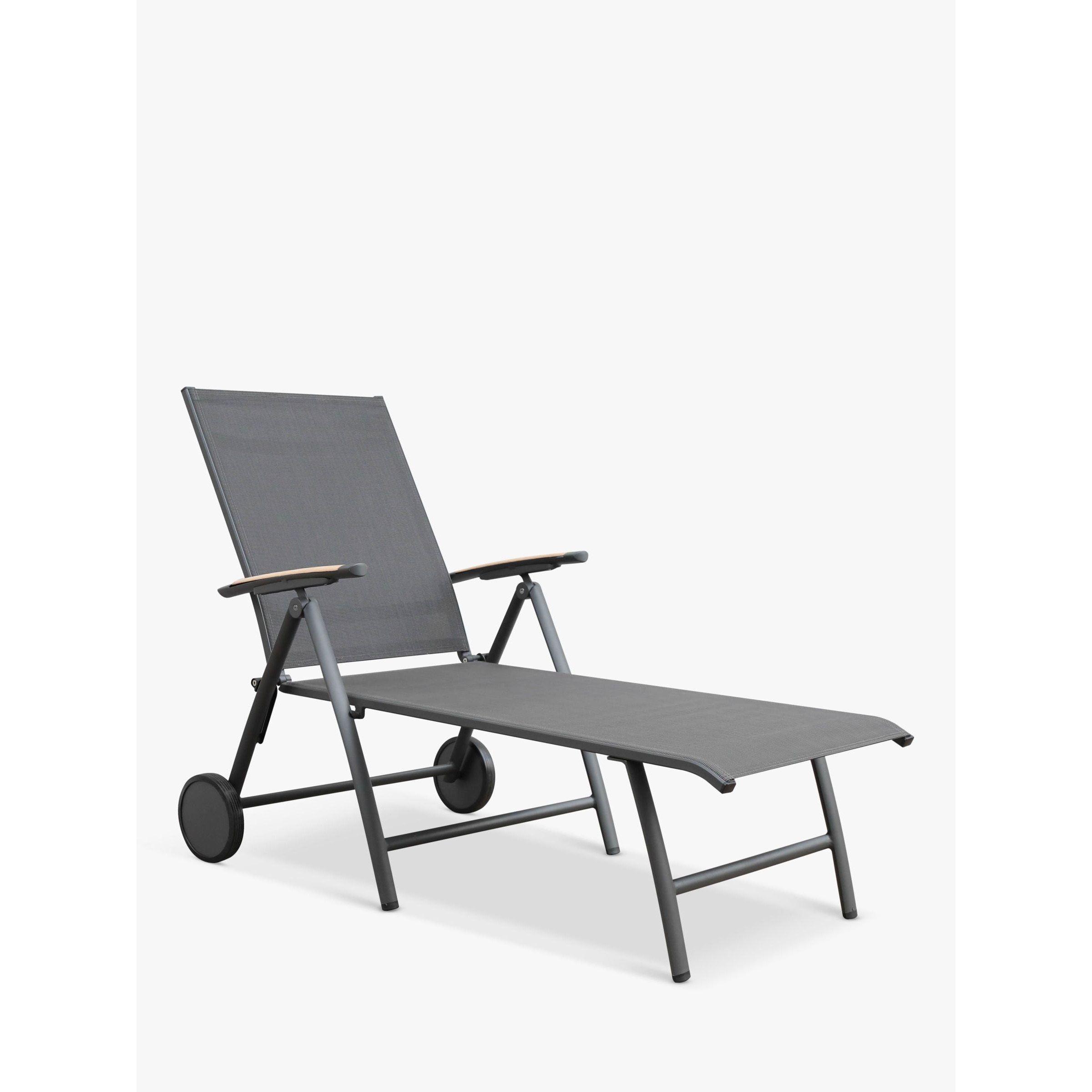 KETTLER Surf Active Folding Adjustable Sun Lounger with Teak Wood Armrests, Grey - image 1