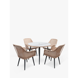 KETTLER Boho 4-Seater Garden Round Dining Table & Chairs Set, Natural