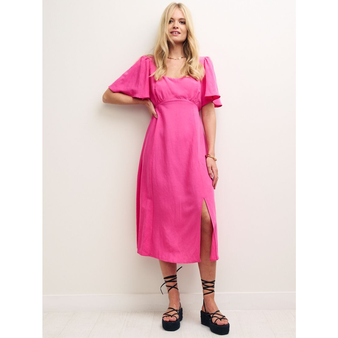 Nobody's Child Dee Dee Linen Blend Midi Dress, Pink by John Lewis & Partners | uFurnish.com Nobody's Child Dee Dee Linen Blend Midi Dress, Pink by John Lewis & Partners | uFurnish.com