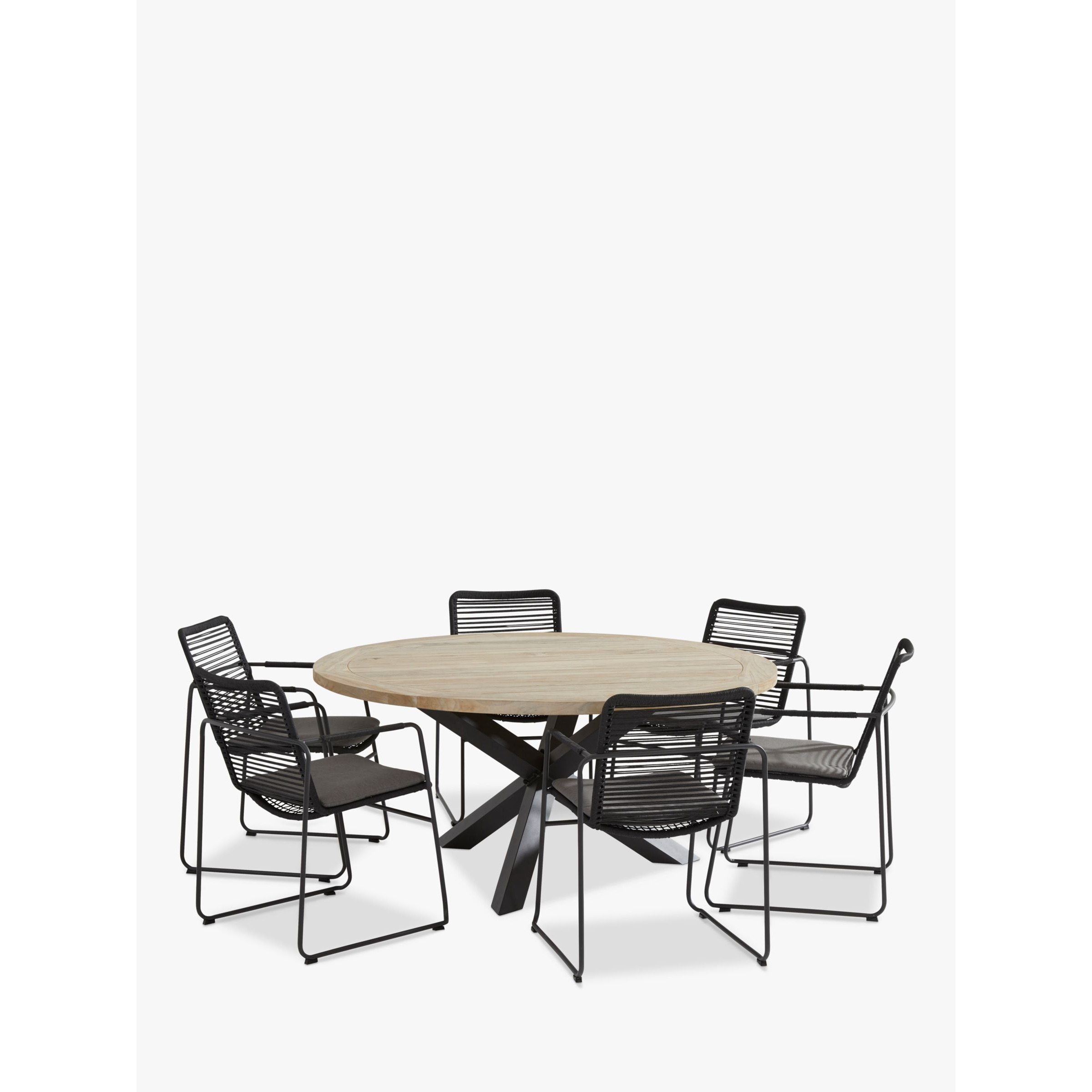 4 Seasons Outdoor Louvre 6-Seater Round Garden Dining Table & Elba Chairs Set, FSC-Certified (Teak Wood), Anthracite/Natural