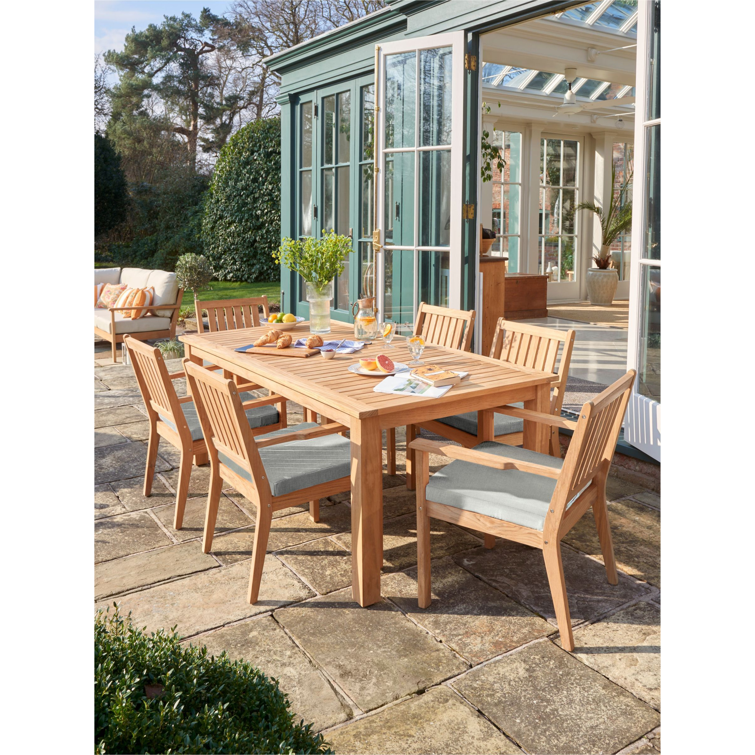 Laura Ashley Salcey 6-Seater Teak Wood Garden Dining Table & Chairs Set, Natural - image 1