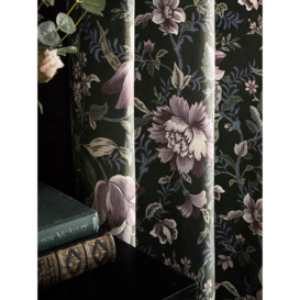Laura Ashley Edita's Garden Pair Lined Eyelet Curtains, Charcoal - thumbnail 2