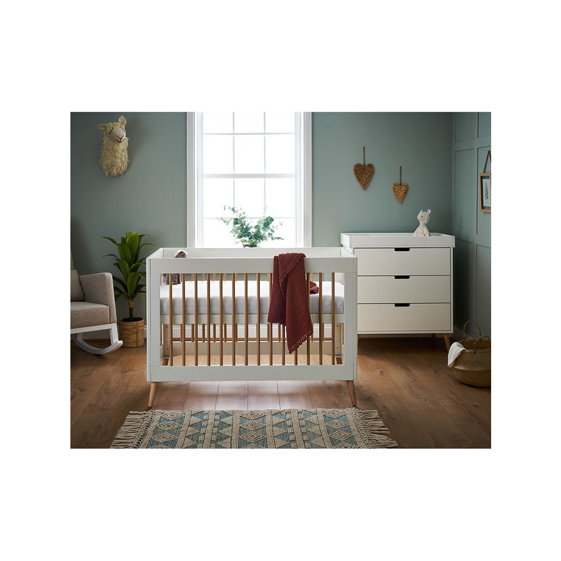 Obaby Maya Mini Cotbed & Changing Unit Dresser, White Natural - image 1