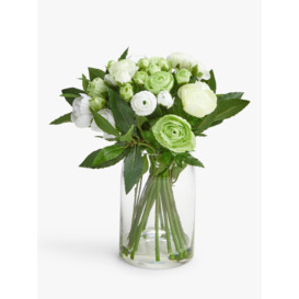 Floralsilk Artificial White Ranunculus Bouquet in Glass Vase, H33cm