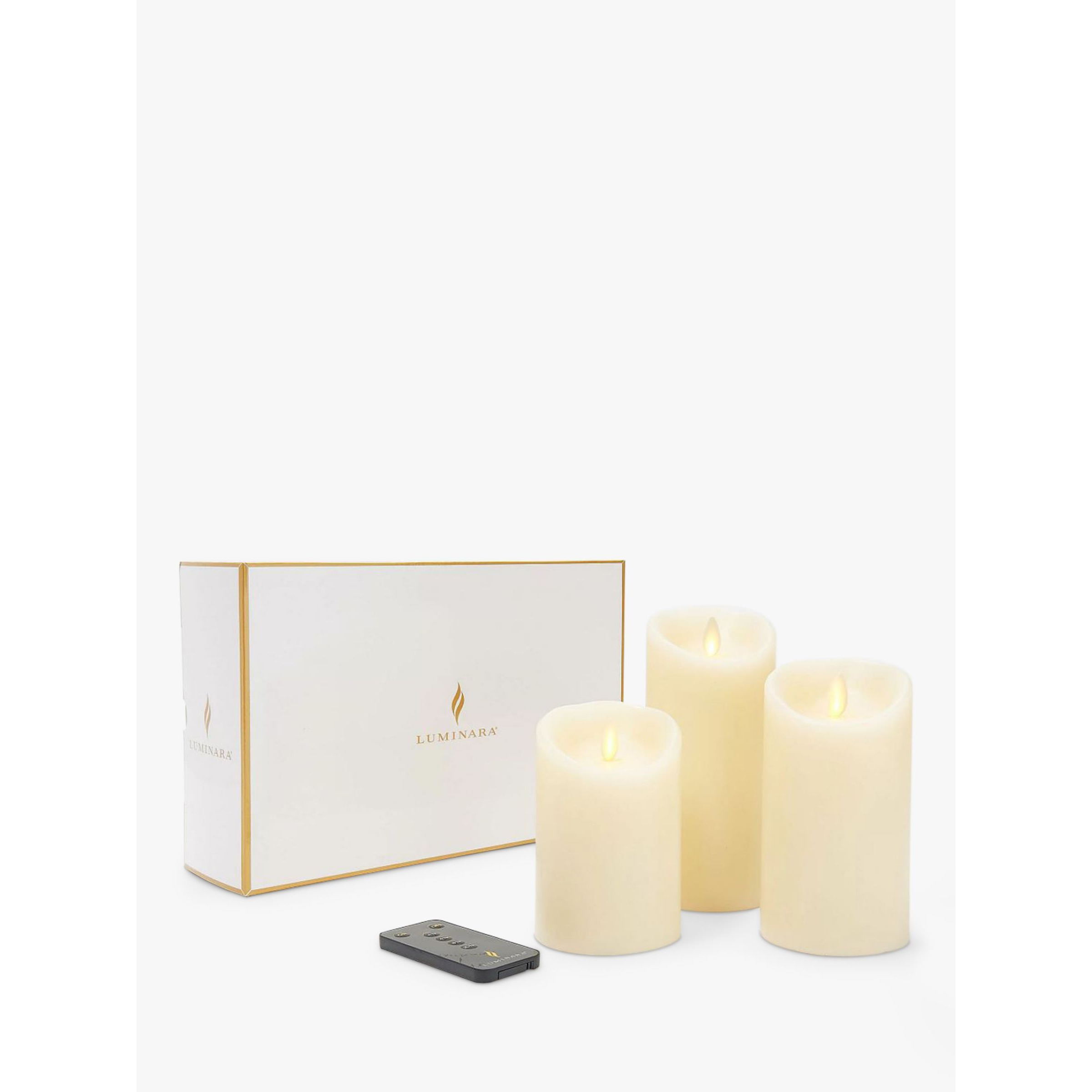 Luminara LED Wax Pillar Candles, Set of 3, Ivory - image 1