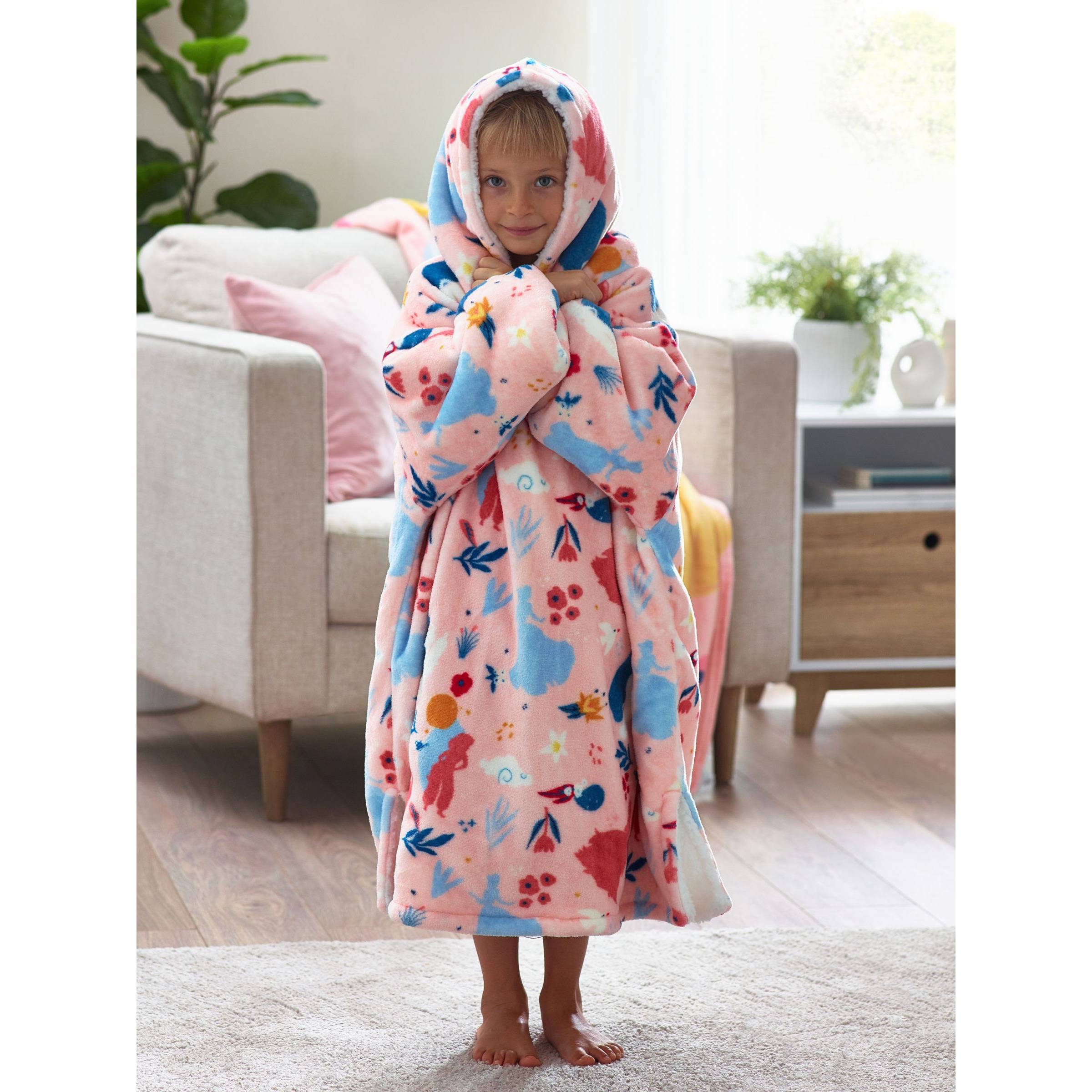 Disney Princess Kids' Floral Oversized Fleece Hooded Blanket, Pink/Multi - image 1