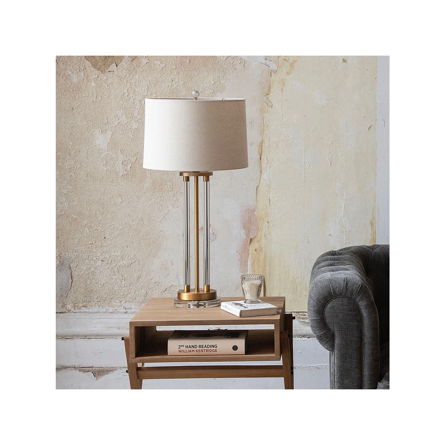 One.World Clifton Twin Tube Table Lamp, Clear/Brushed Gold - image 1