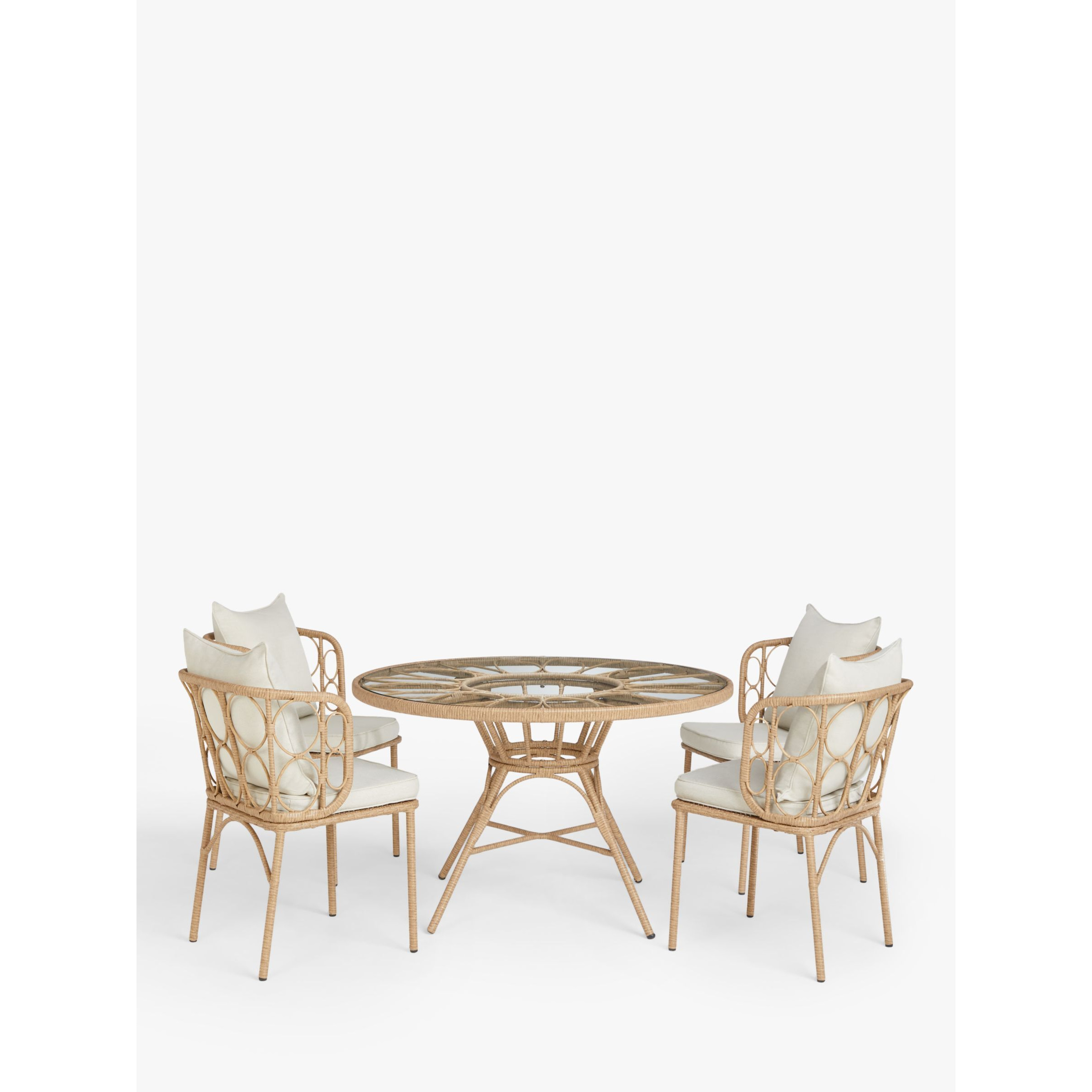 John Lewis Infinity Cane 4-Seater Round Garden Dining Table & Chairs Set, Natural - image 1