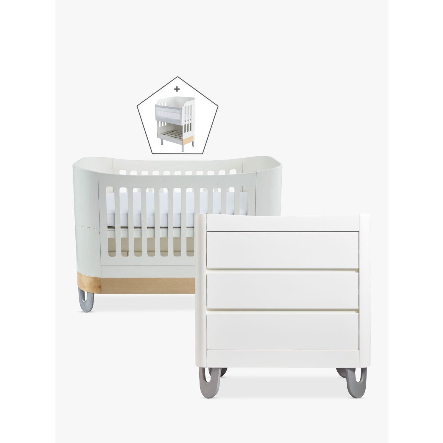 Gaia Baby Serena Cot Bed + Bedside Crib with Dresser Nursery Room Set - image 1
