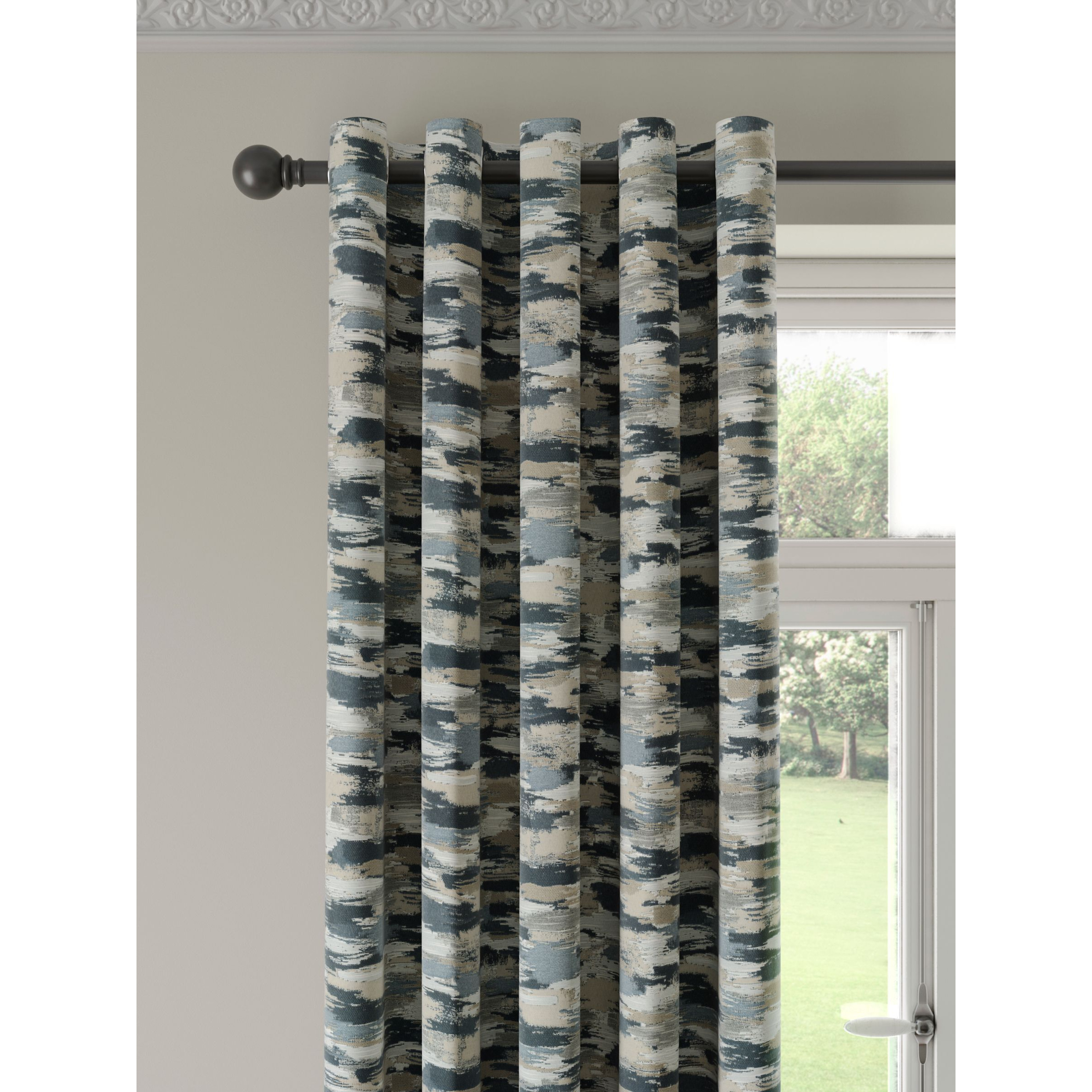 John Lewis Brushstroke Stripe Weave Pair Lined Eyelet Curtains, Navy - image 1