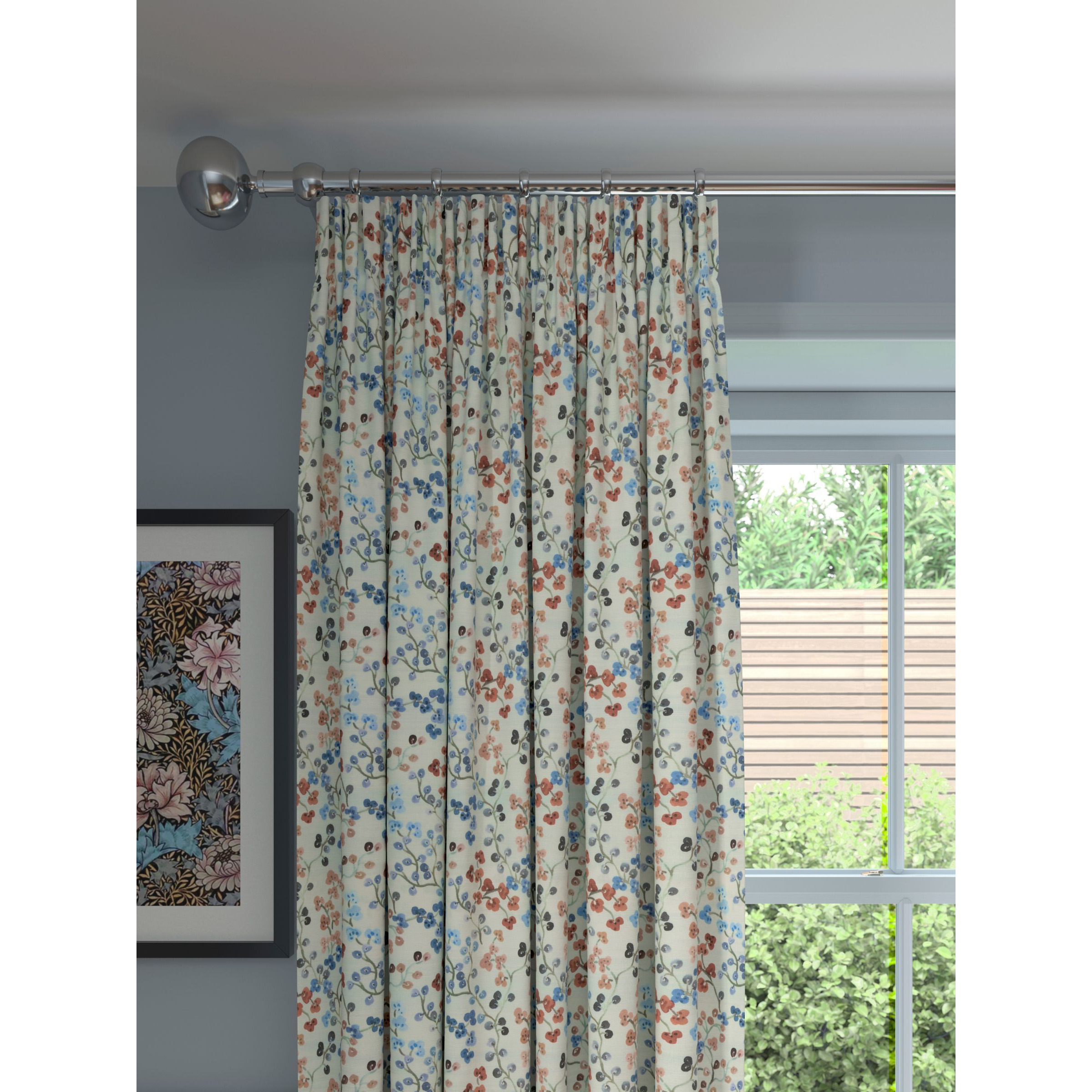 John Lewis Clover Print Pair Blackout/Thermal Lined Pencil Pleat Curtains, Multi - image 1