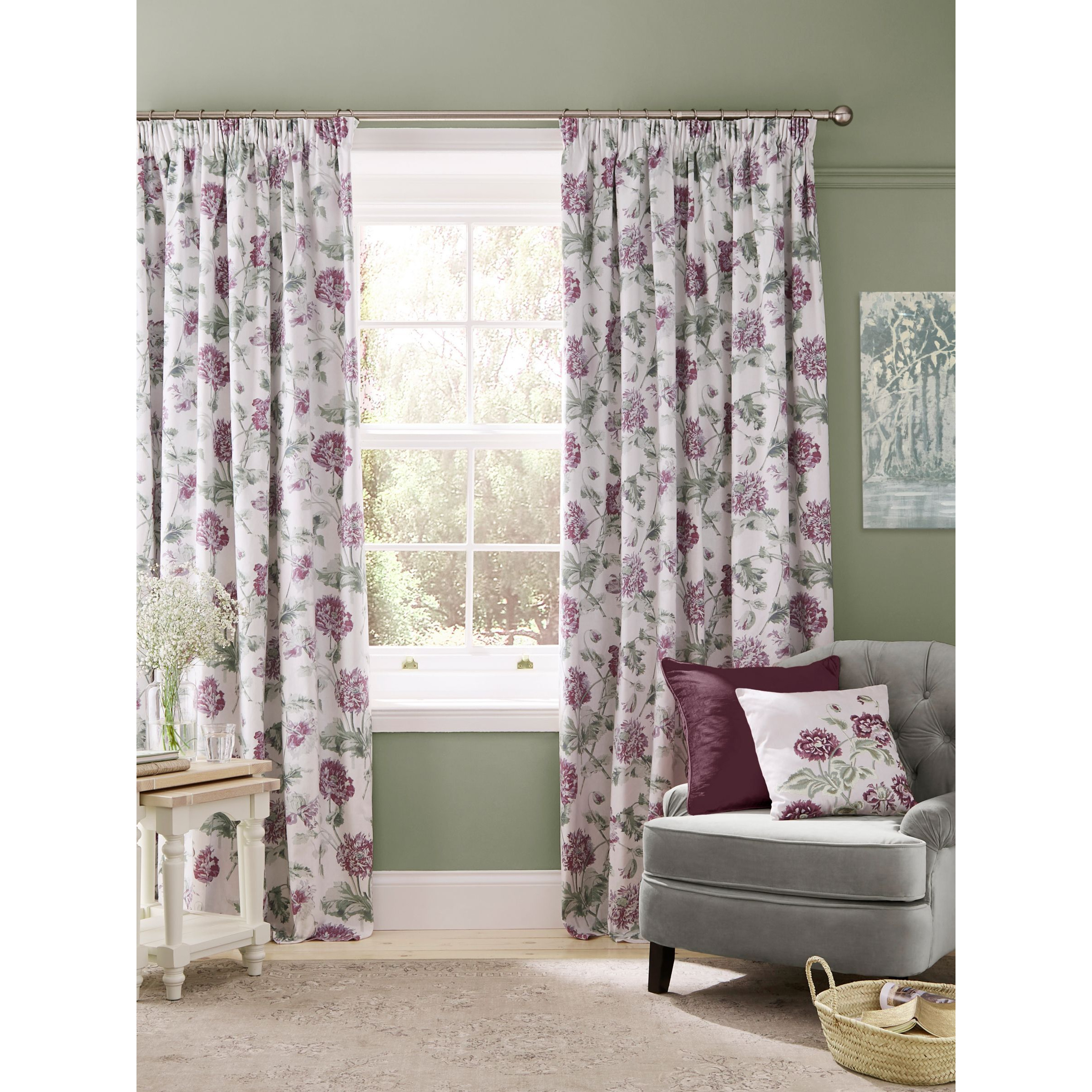 Laura Ashley Hepworth Pair Lined Pencil Pleat Curtains, Grape