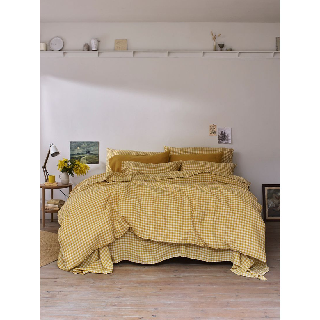 Piglet in Bed Gingham Linen Flat Sheet - image 1