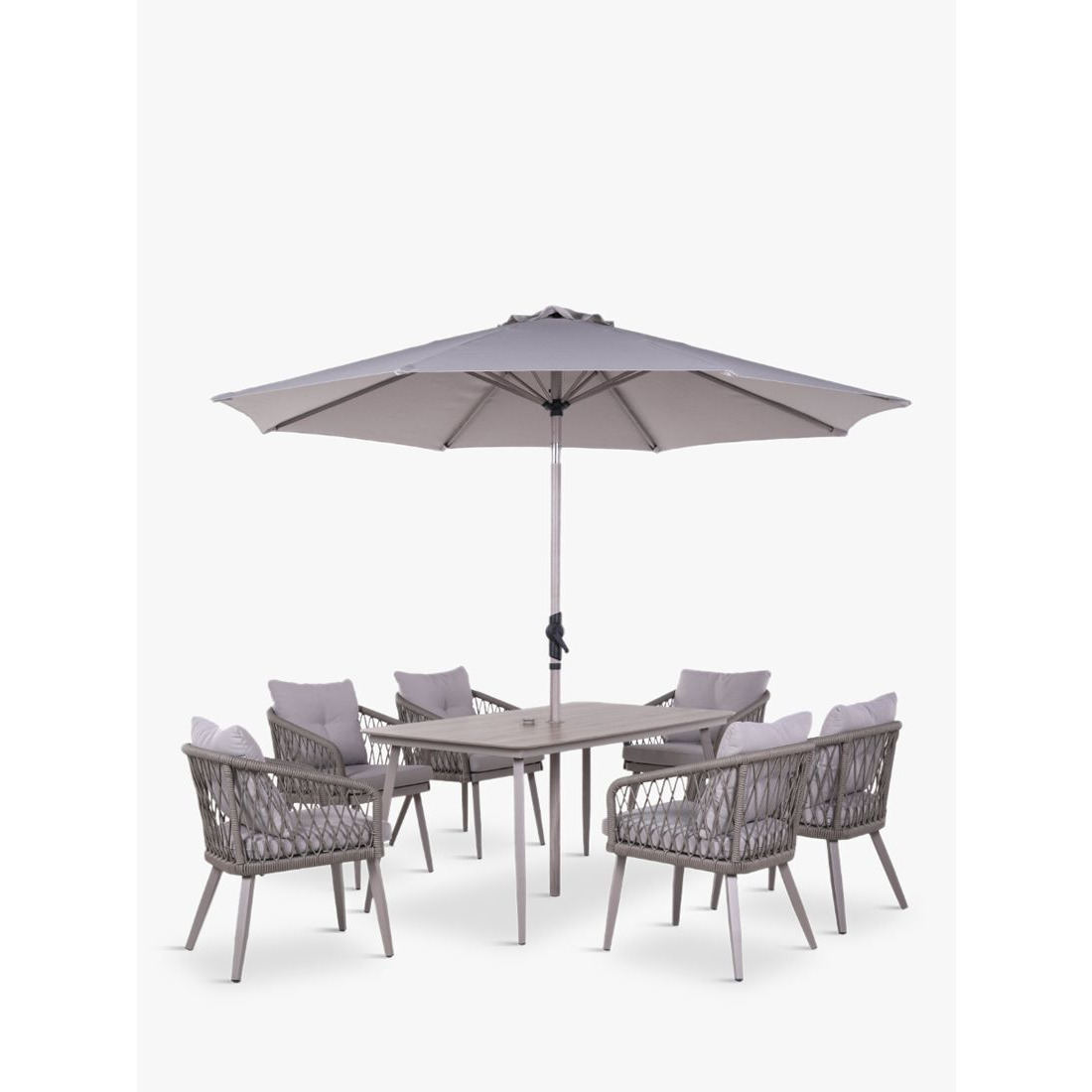 LG Outdoor Sarasota 4-Seater Rectangular Garden Dining Table & Chairs Set with Parasol, Natural - image 1