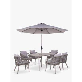 LG Outdoor Sarasota 4-Seater Rectangular Garden Dining Table & Chairs Set with Parasol, Natural