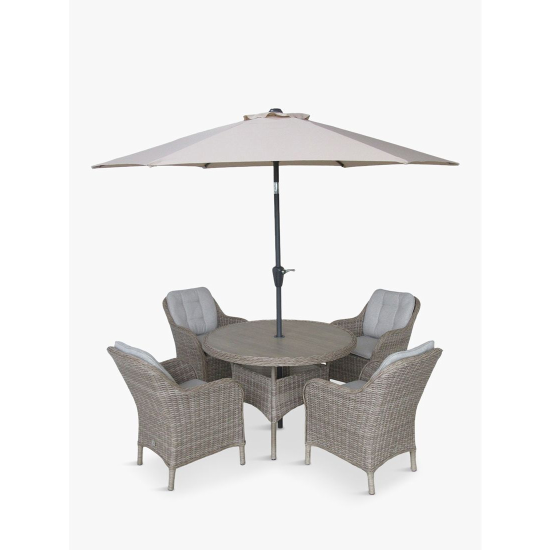 LG Outdoor St Tropez 4-Seater Round Garden Dining Table & Chairs Set with Parasol - image 1