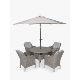 LG Outdoor St Tropez 4-Seater Round Garden Dining Table & Chairs Set with Parasol - thumbnail 1