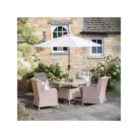 Bramblecrest Chedworth 4-Seater Garden Round Dining Table & Chairs Set with Parasol, Sandstone - thumbnail 2