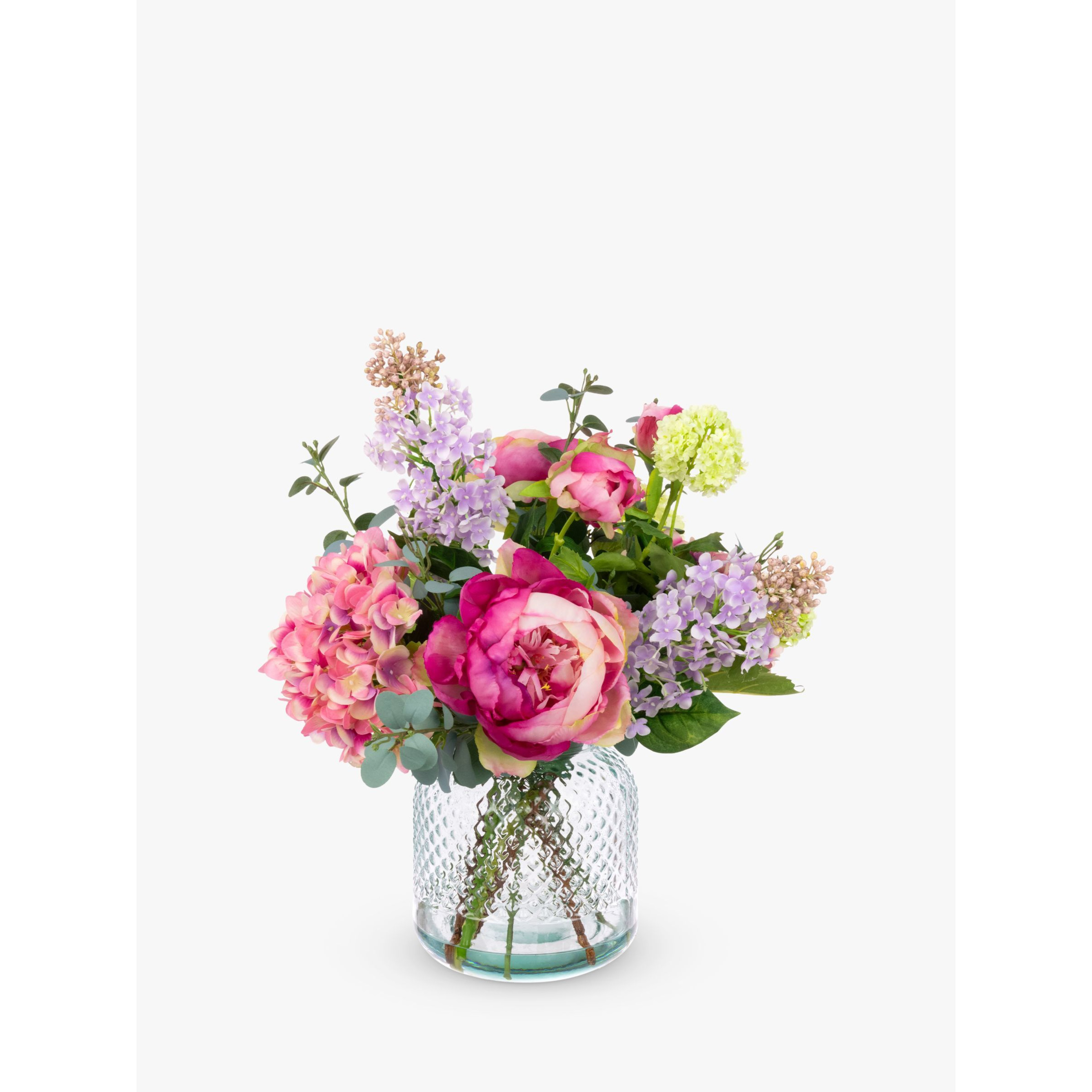 Floralsilk Artificial Hydrangea & Peony in a Textured Glass Vase, H47cm - image 1