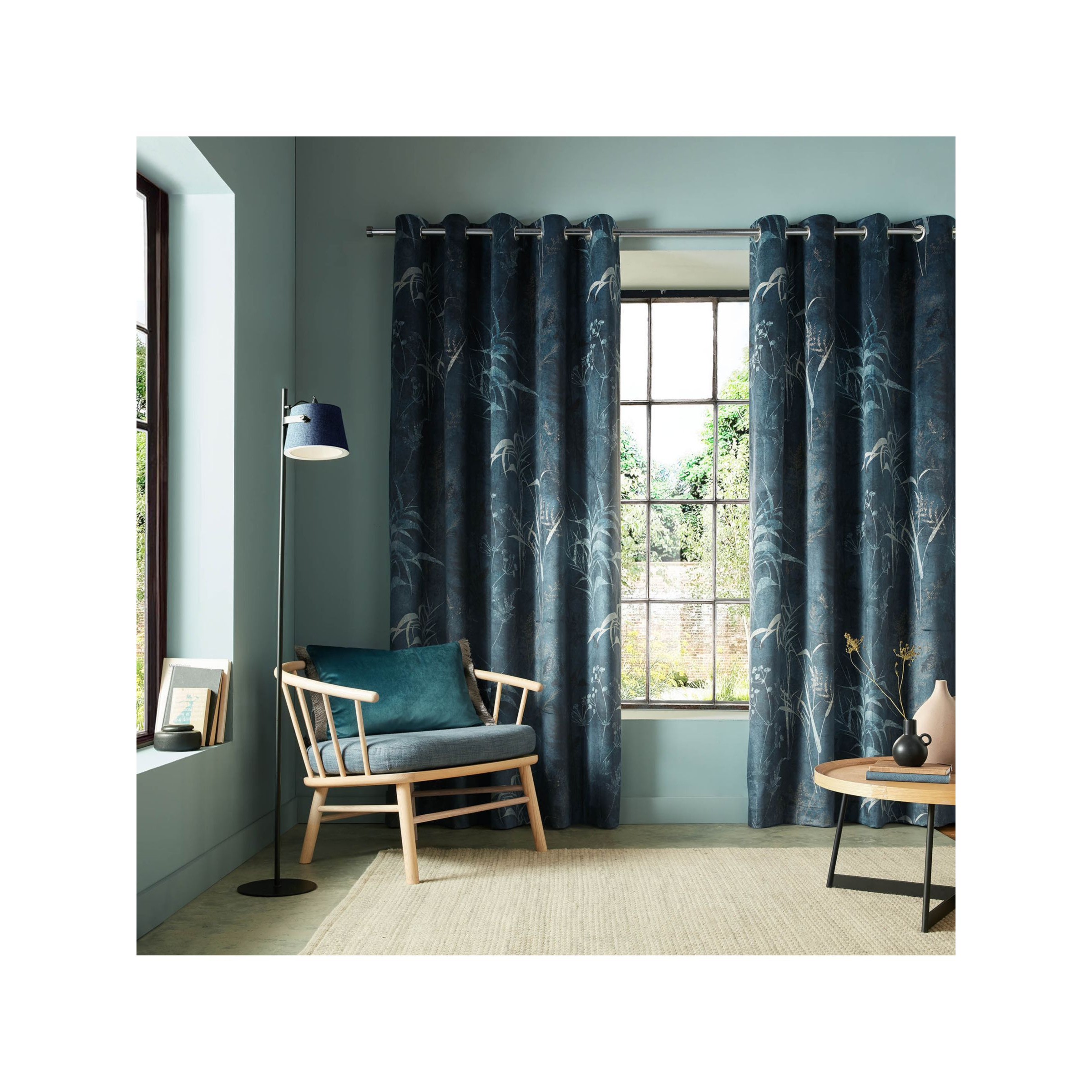 Graham & Brown Restore Pair Lined Eyelet Curtains, Midnight - image 1